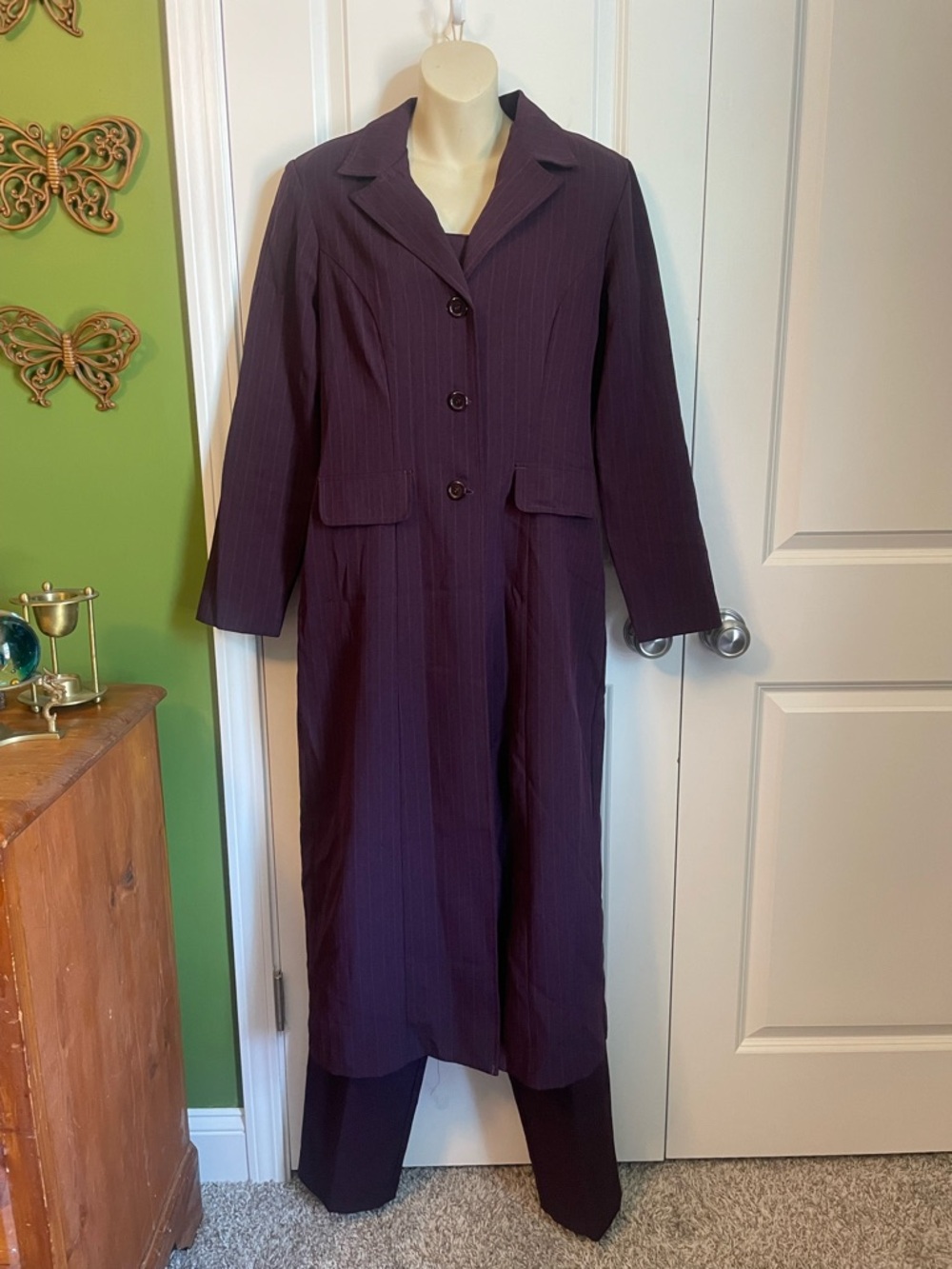 Suits Us Vintage 3 Piece Purple Suit Vertical Striped Blazer Tank and Pants Lg